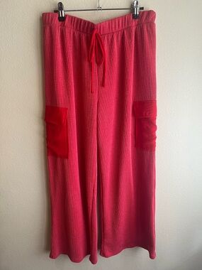 Heimish U.S.A. Ribbed Wide-Leg Pants in Coral Red